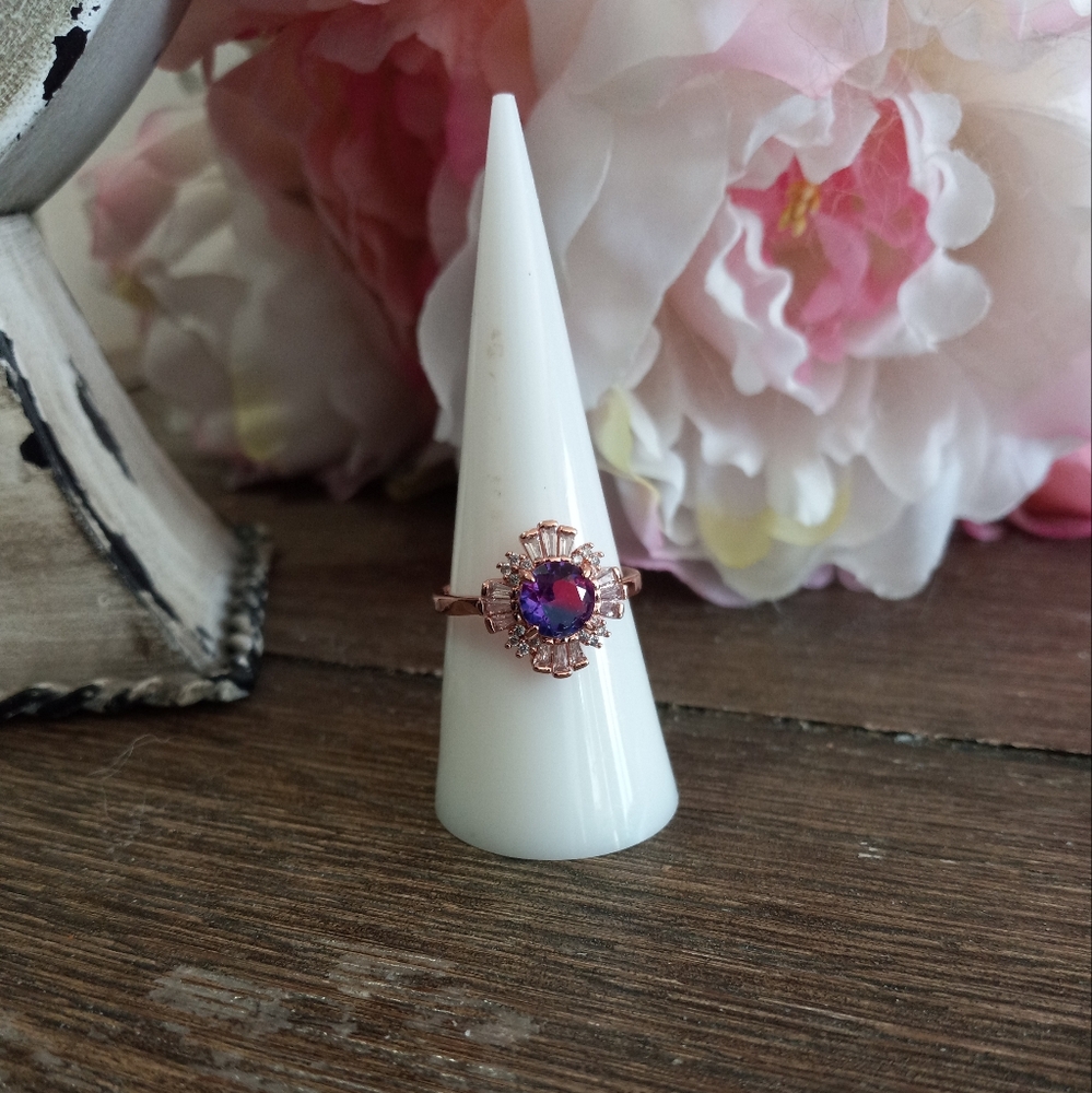 Purple Halo Ring with Floral Design